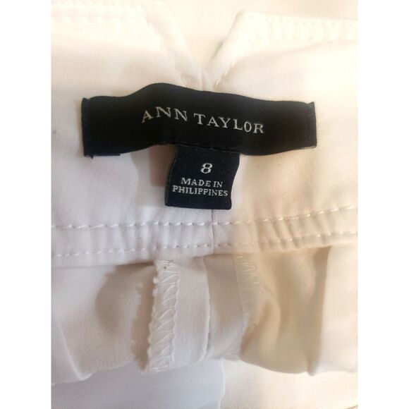 Ann Taylor White Semi-Stretch Side Zip Pockets Seamed Leg Slacks Size 8 - Picture 2 of 7